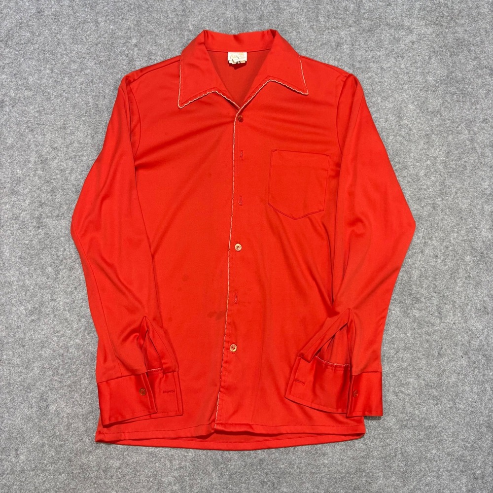Vintage Made in California Red Disco Shirt Dagger Collar 70s Long Sleeve Mens S
